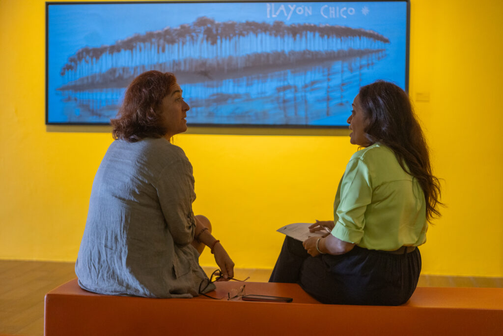 Two people conversing