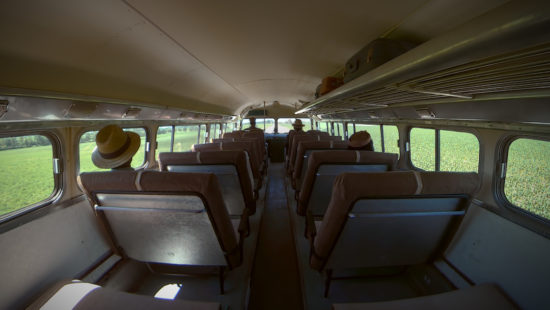 A photograph of the interior of bus