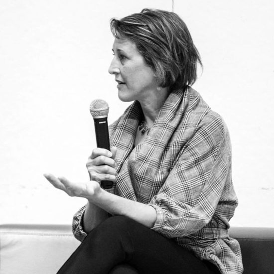A black and white photo of Beth Krebs