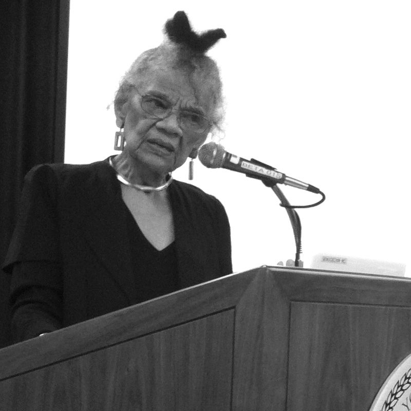 A black and white photo of Lorraine O'Grady