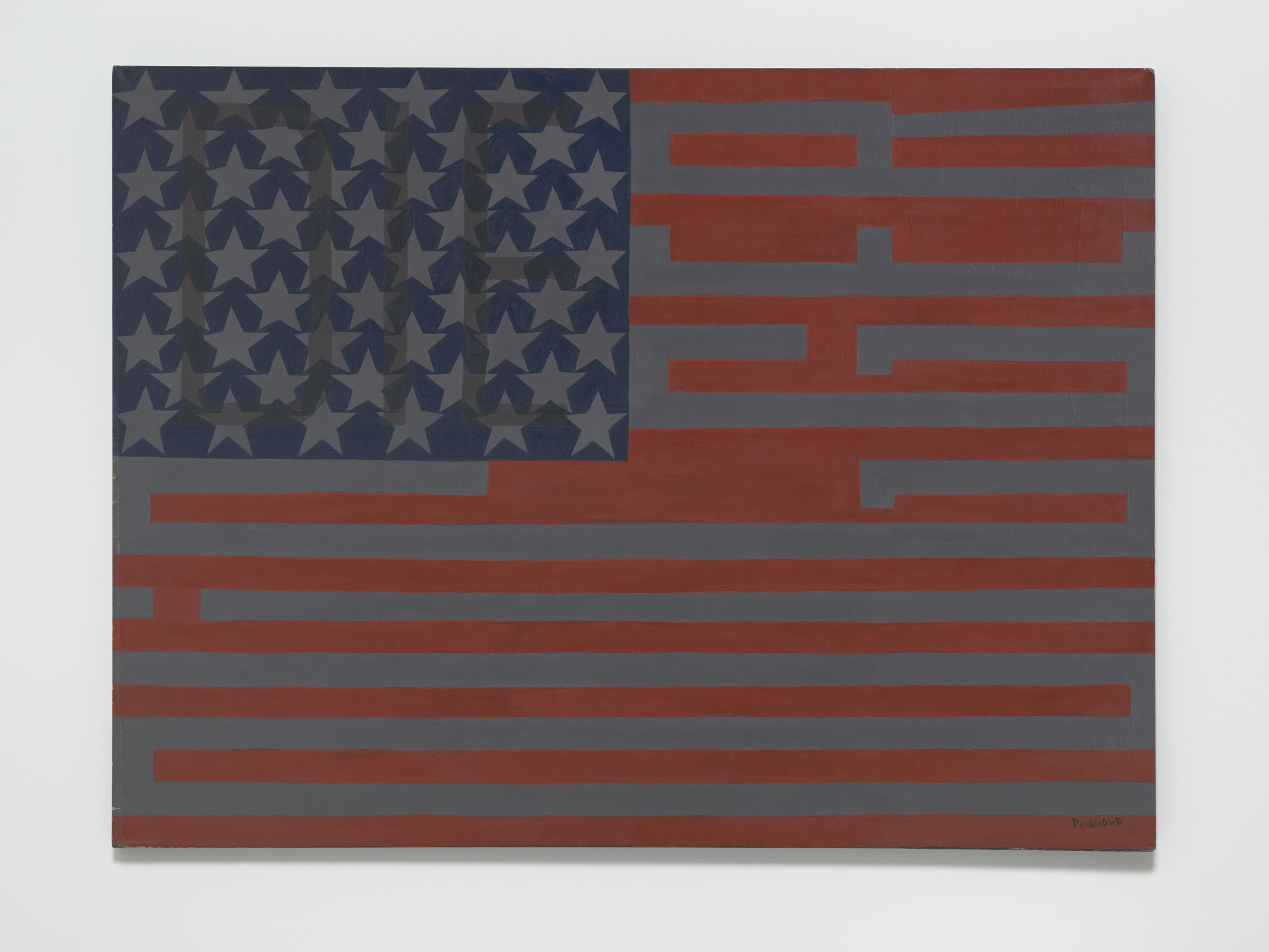 A photo of a painting called "Black Light Series #10: Flag for the Moon" by Faith Ringgold