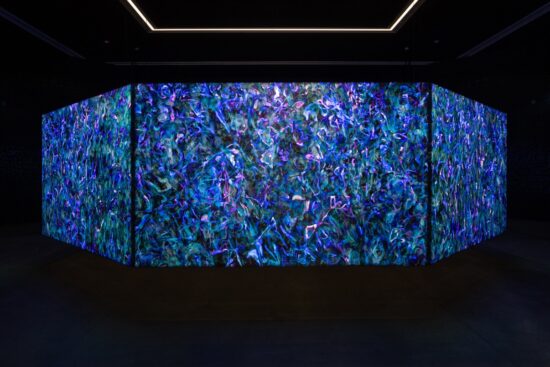 A large installation inside a dark room