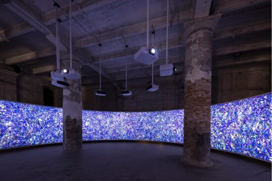 A large scale art installation inside of a room